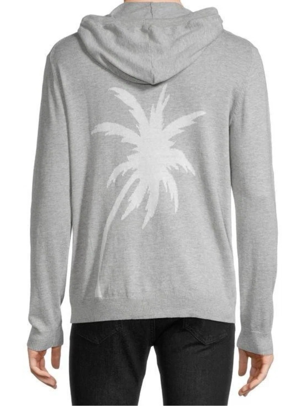 Onia Men's Heather Gray White Palm Cotton Hooded Drawstring Sweater Size L